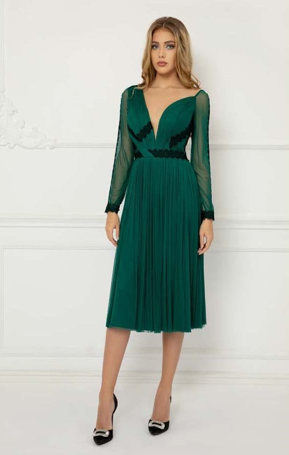 Long Sleeve Tulle and Lace Dress