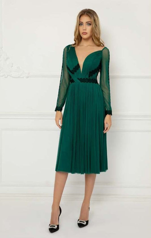 Long Sleeve Tulle and Lace Dress