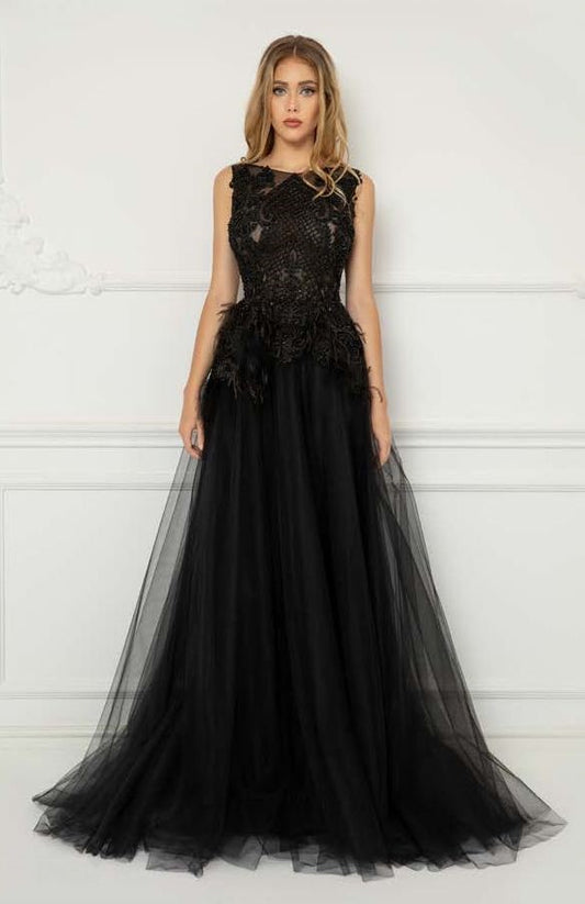 Embroidered Tulle Sleeveless  Gown