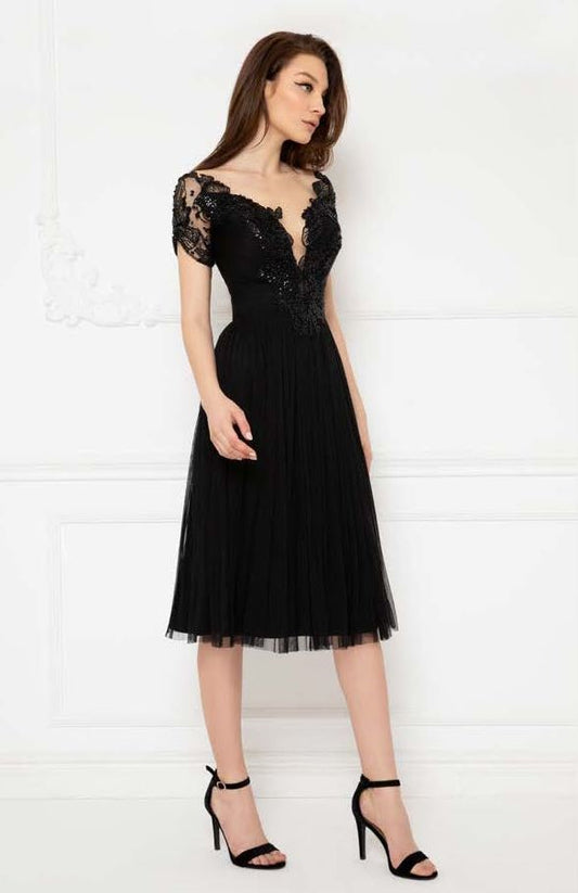 Wide V Neck Cocktail Dress
