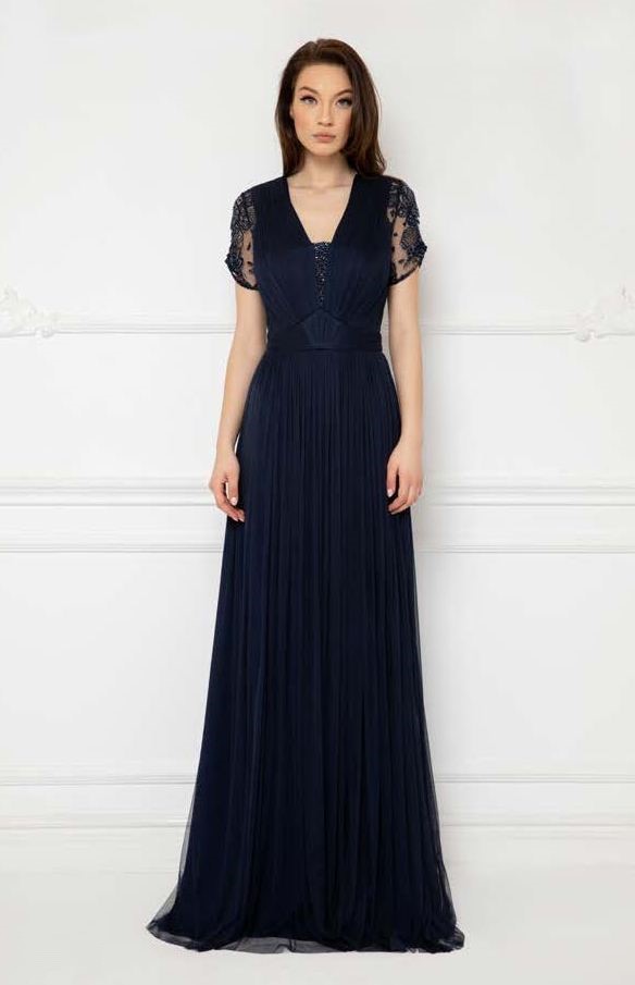 Embroidered Sheer Sleeve Gown