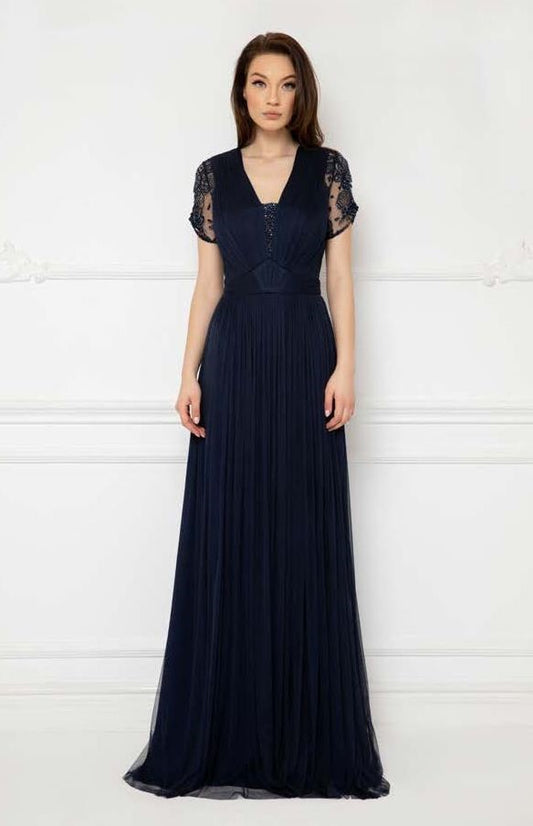 Embroidered Sheer Sleeve Gown