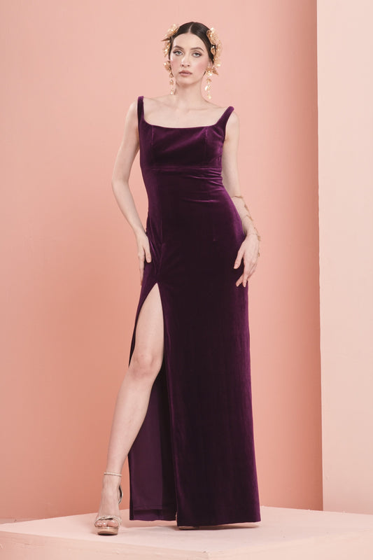 Square Neck Velvet Gown