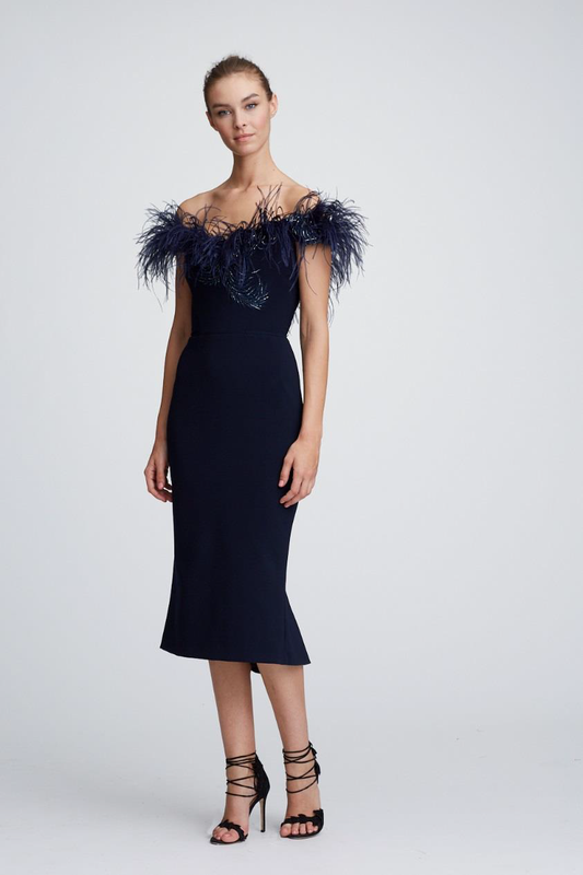 Off the Shoulder Crepe Cocktail Dress