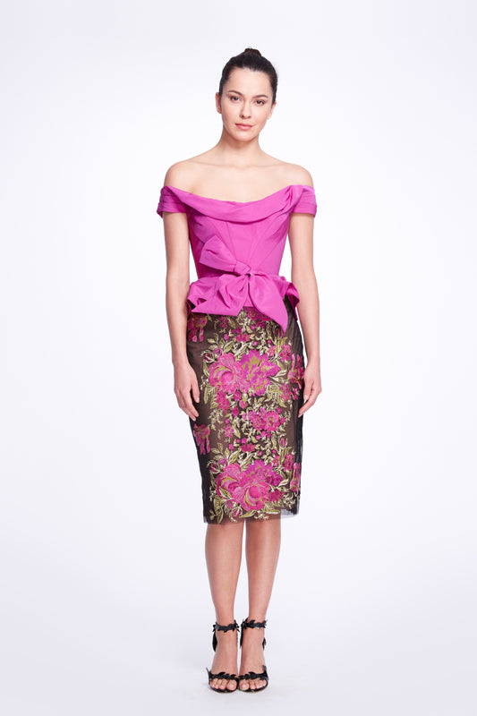 Off the Shoulder Embroidered Cocktail Dress