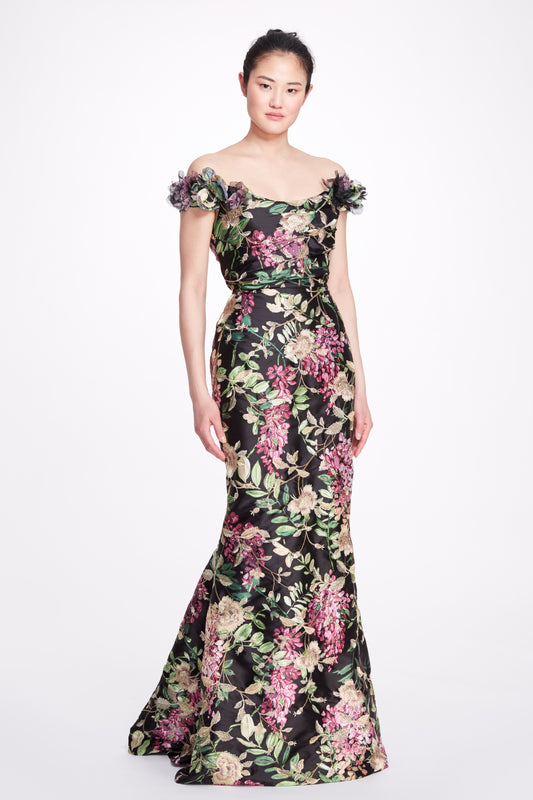 Off the Shoulder Floral  Gown