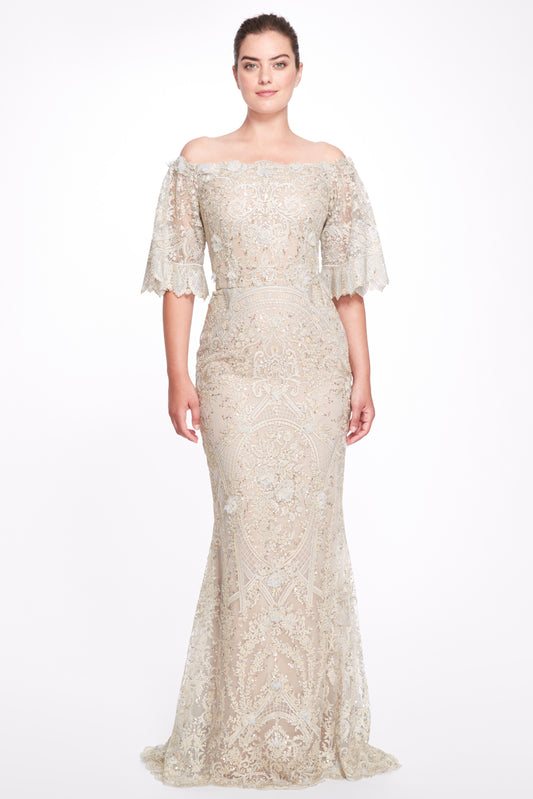 Off the Shoulder Embellished Gown