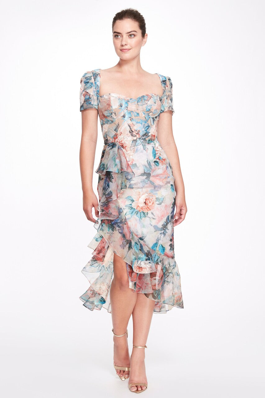 Chiffon Floral-Print Midi Dress