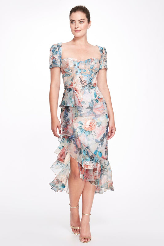 Chiffon Floral-Print Midi Dress