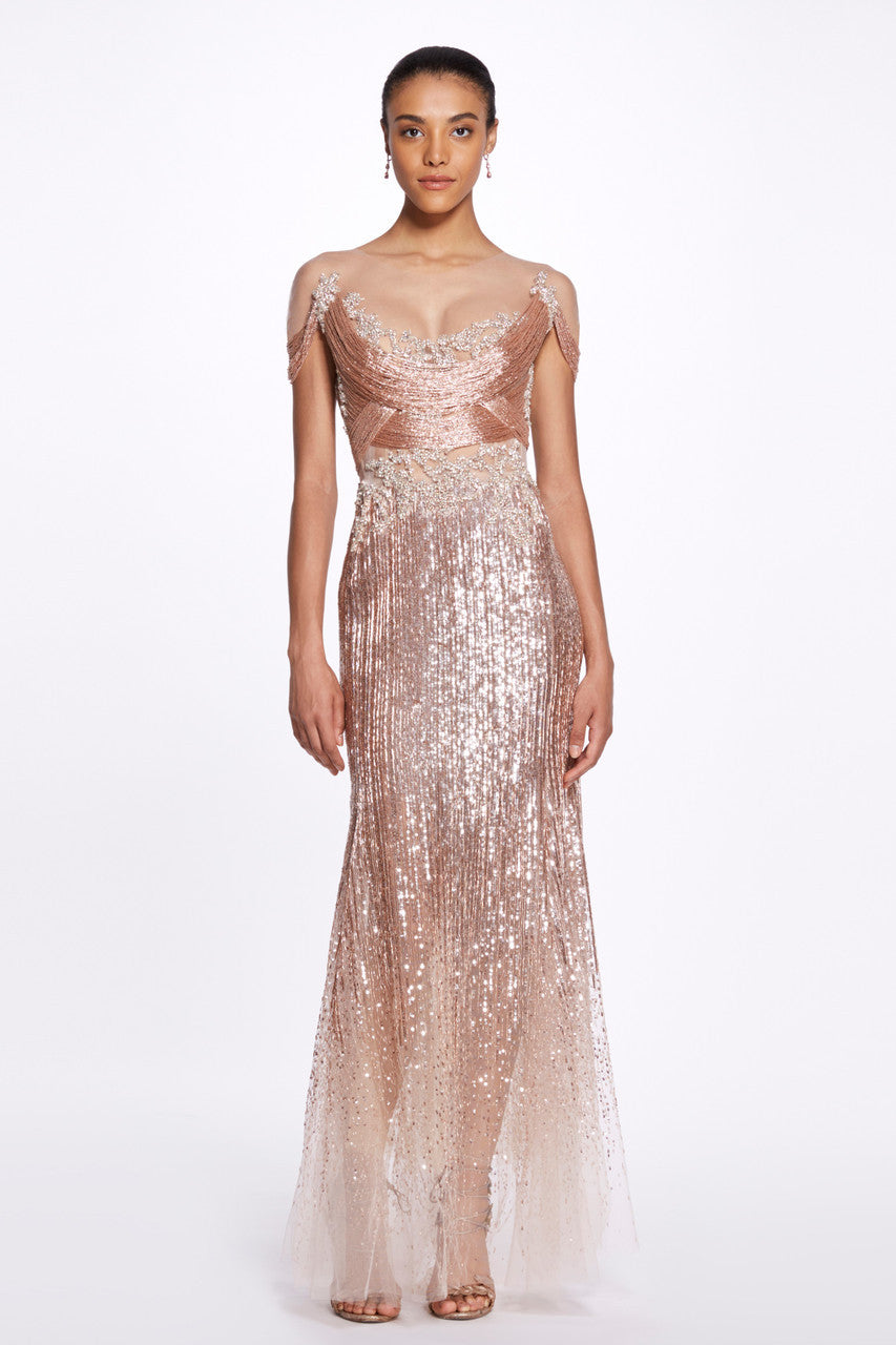Bugle Bead and Sequin- Fringe Gown