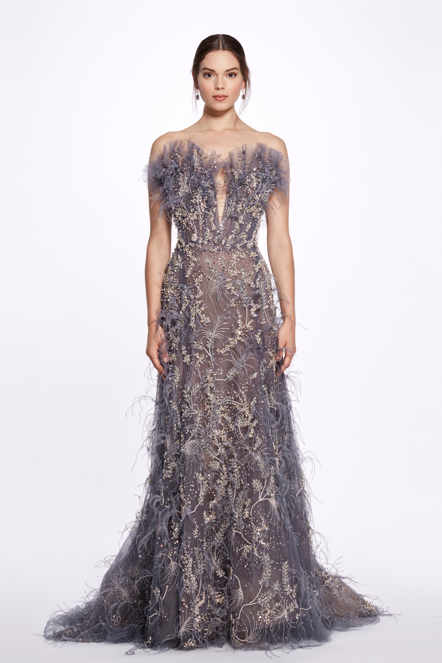 Crystal and Feather Embroidered Gown