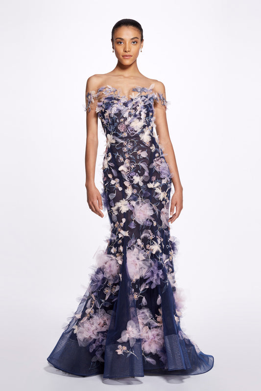 Illusion Off the Shoulder- Fishtail Gown
