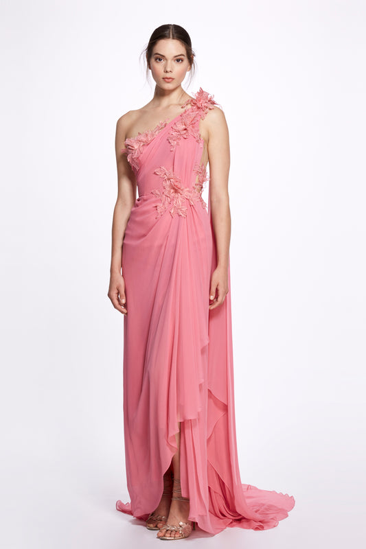 One Shoulder Grecian Chiffon Gown