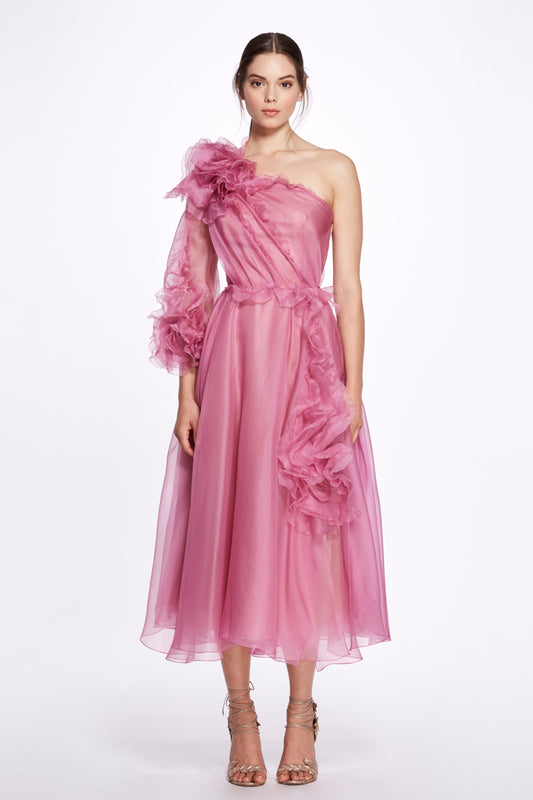 One Shoulder Silk Organza Dress
