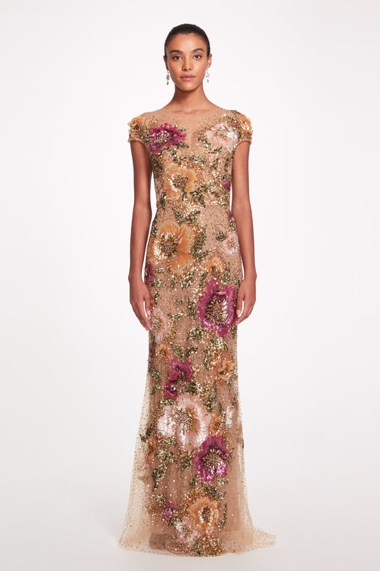 Embroidered Illusion Tulle  Gown