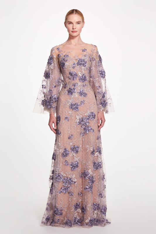 Embroidered Illusion  Tulle Gown