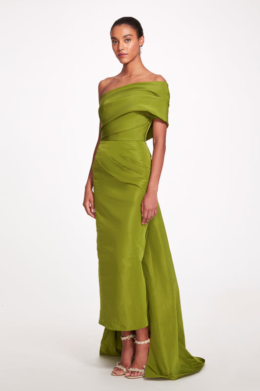 One Shoulder Faille Midi Dress