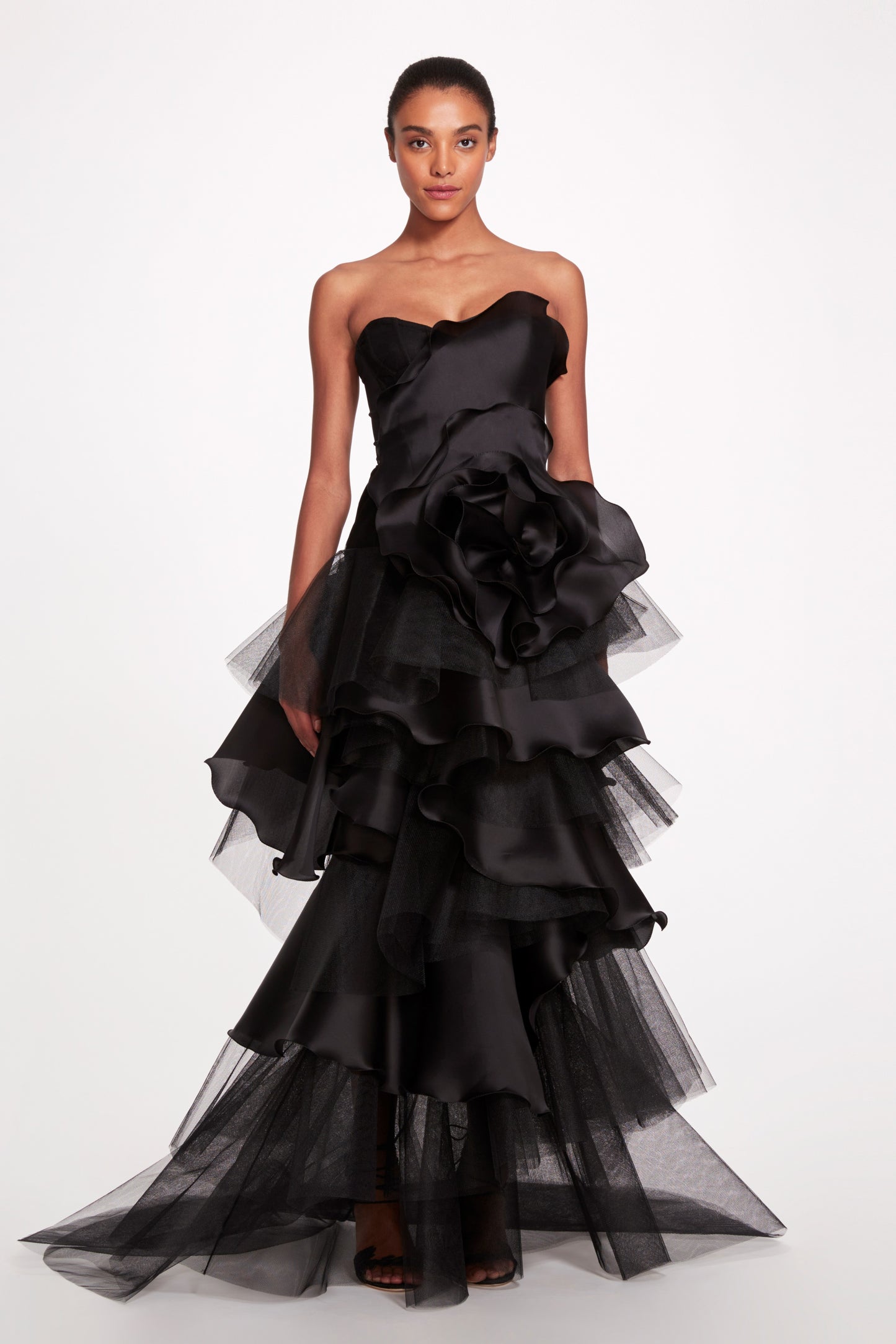 Strapless Tiered Column Gown
