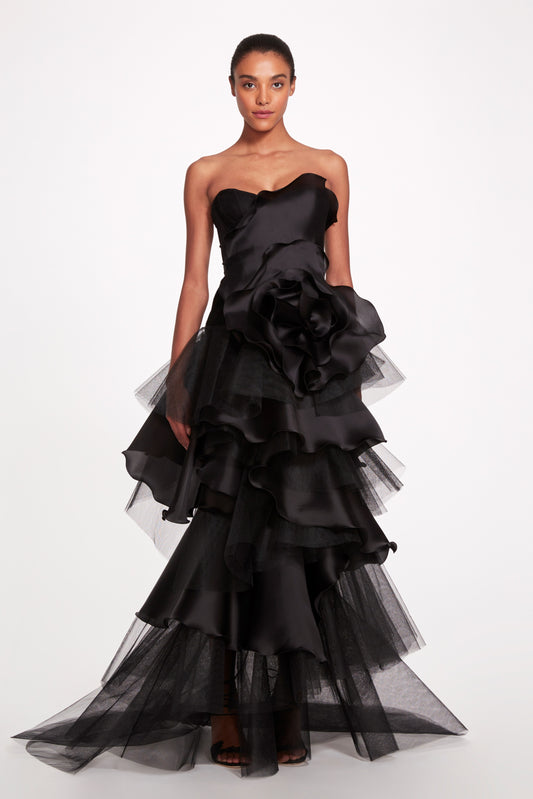 Strapless Tiered Column Gown