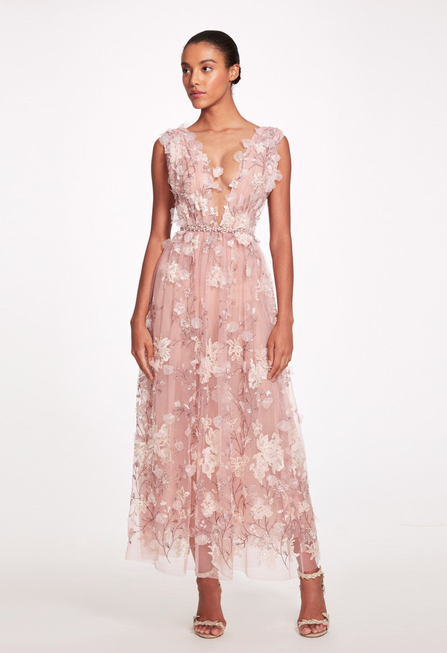 Organza Embroidered Midi-Dress