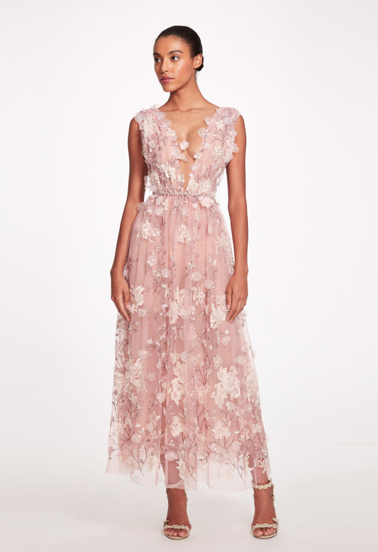 Organza Embroidered Midi-Dress