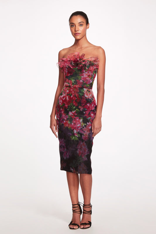 Printed Textured Organza Cocktail Dress