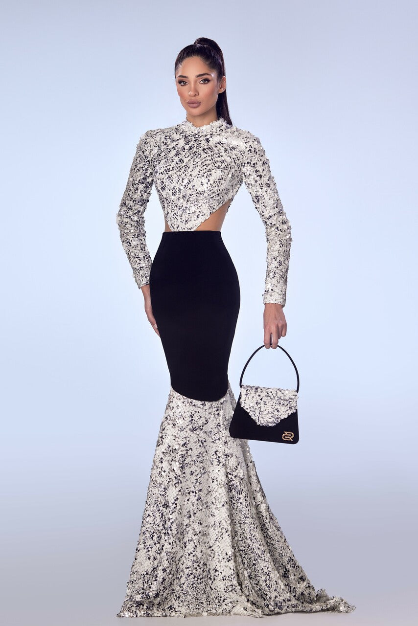 Crepe and Sequin Gown