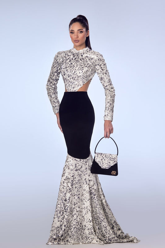 Crepe and Sequin Gown