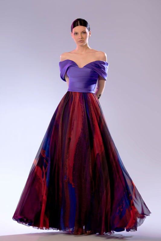 Off-The-Shoulder Printed Gown