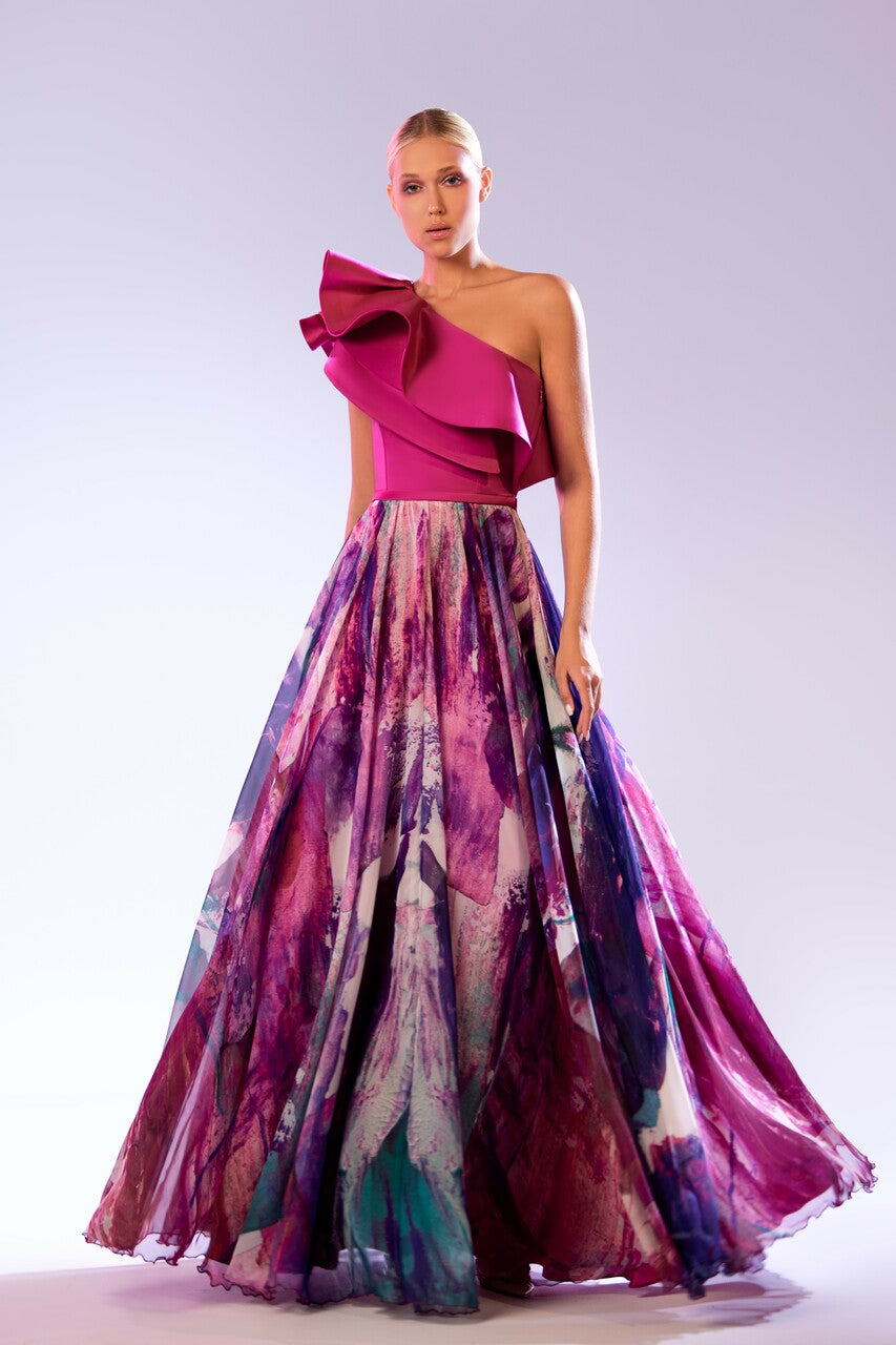 Sleeveless Ruffle Printed Gown