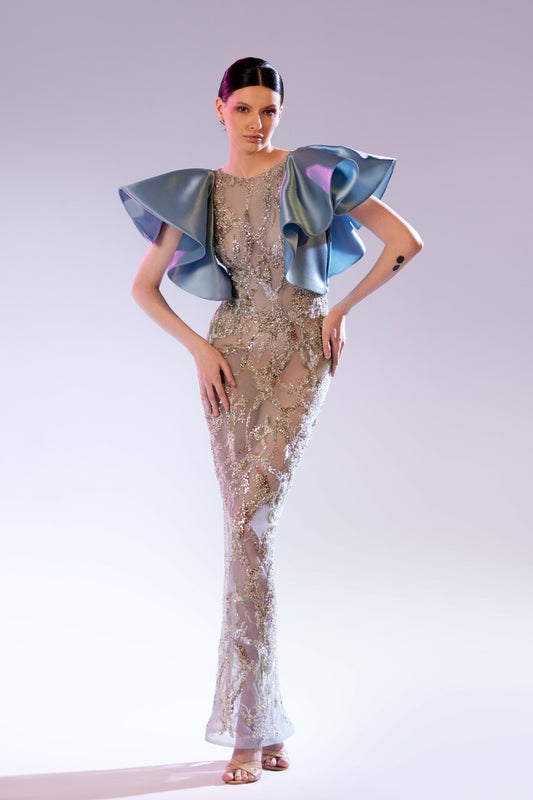 Short Organza Sleeves Gown