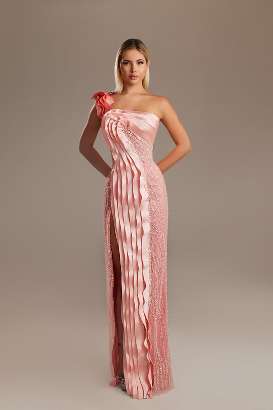 Ruffled One-Shoulder Gown
