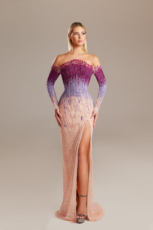 Fully Embellished Sleeved Gown