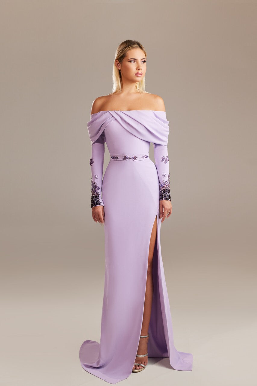 Sleeved Off Shoulder Gown