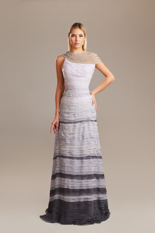 Layered Jewel Neckline Gown