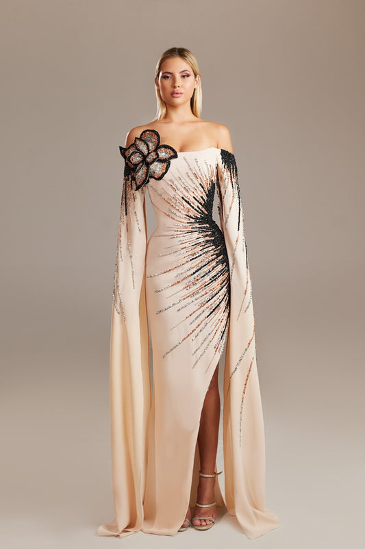 Off-Shoulder Cape Sleeve Gown