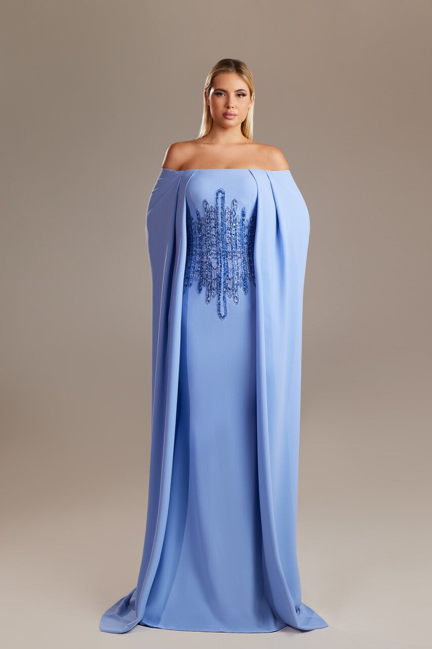 Off-Shoulder Cape Gown