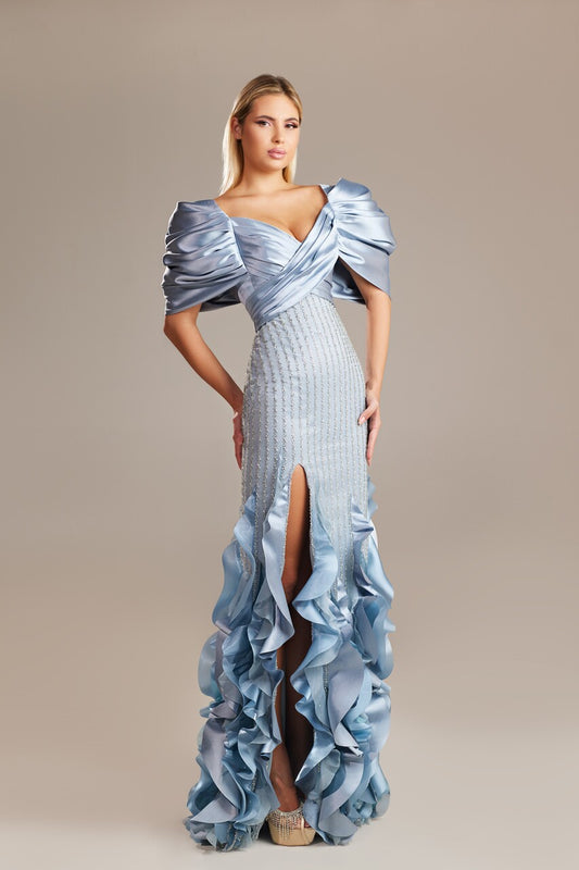 Short Sleeved Ruffled Gown