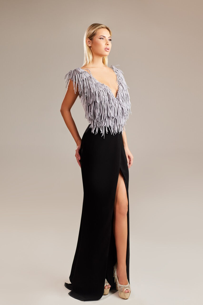 Fringe-Bodice Gown