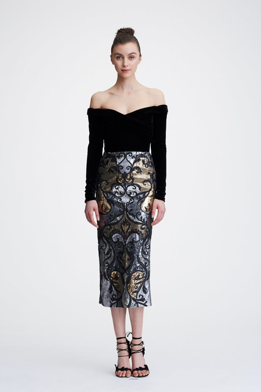 Off the Shoulder Sequined Midi Dress