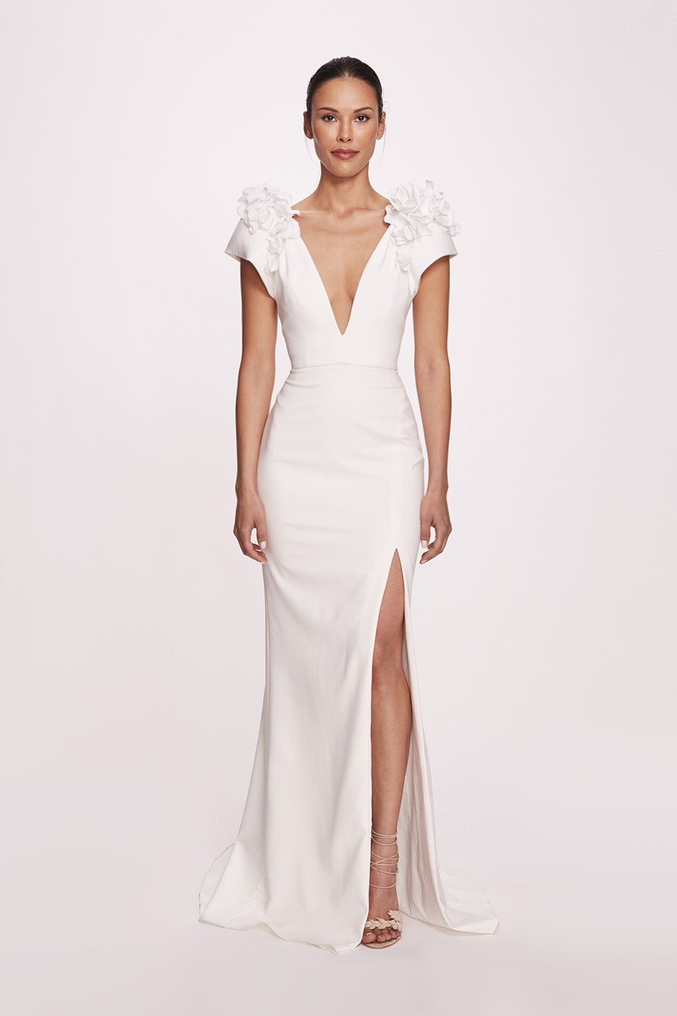 Deep V-Neck Stretch Crepe Gown