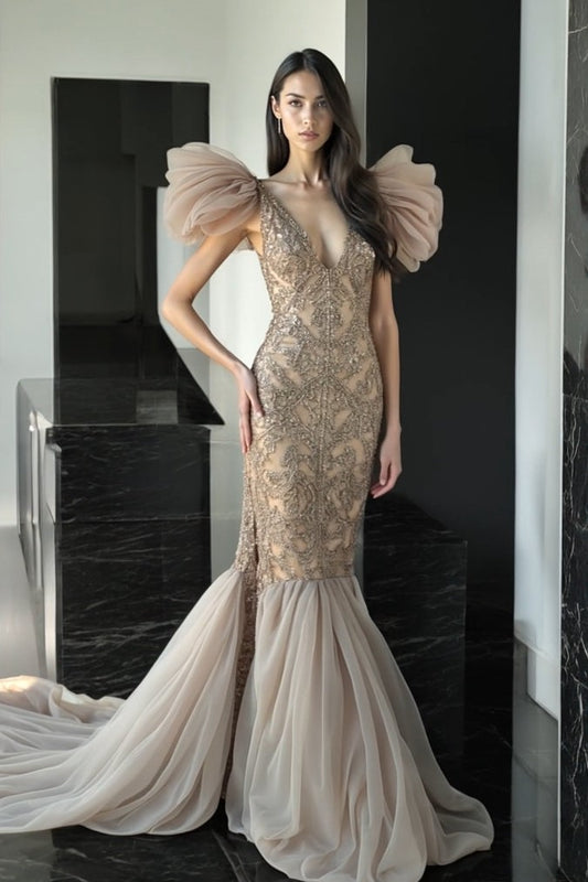 Dropped Waist Embellished Gown