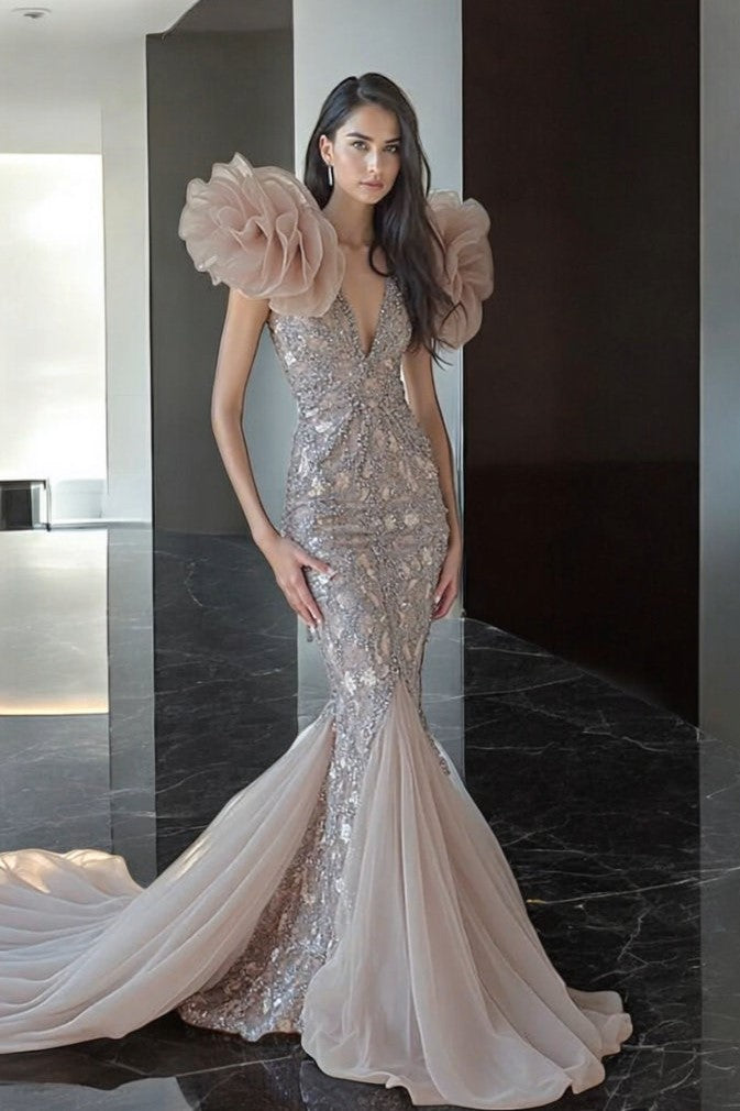 Ruffled Collar Flared Gown