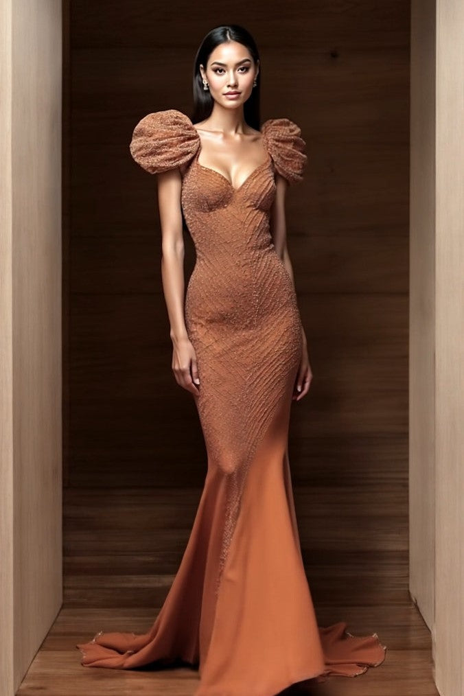 Short Puffed Sleeve Gown