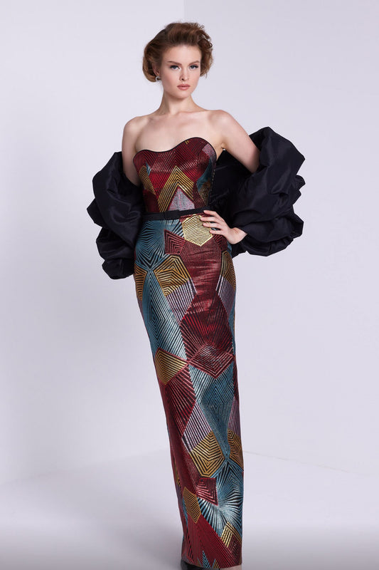 Strapless Gown with Ruffled Wrap