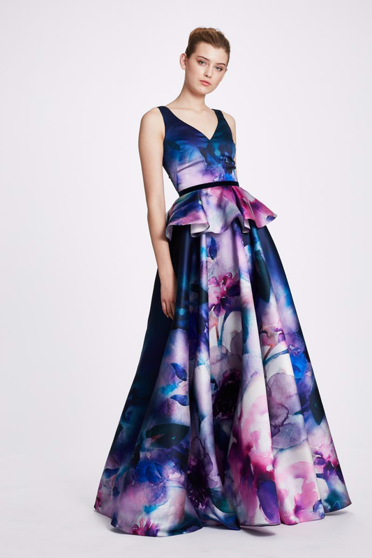 Sleeveless Printed Mikado Gown