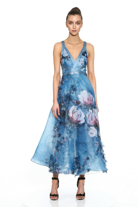 Sleeveless Printed Organza Tea Dress