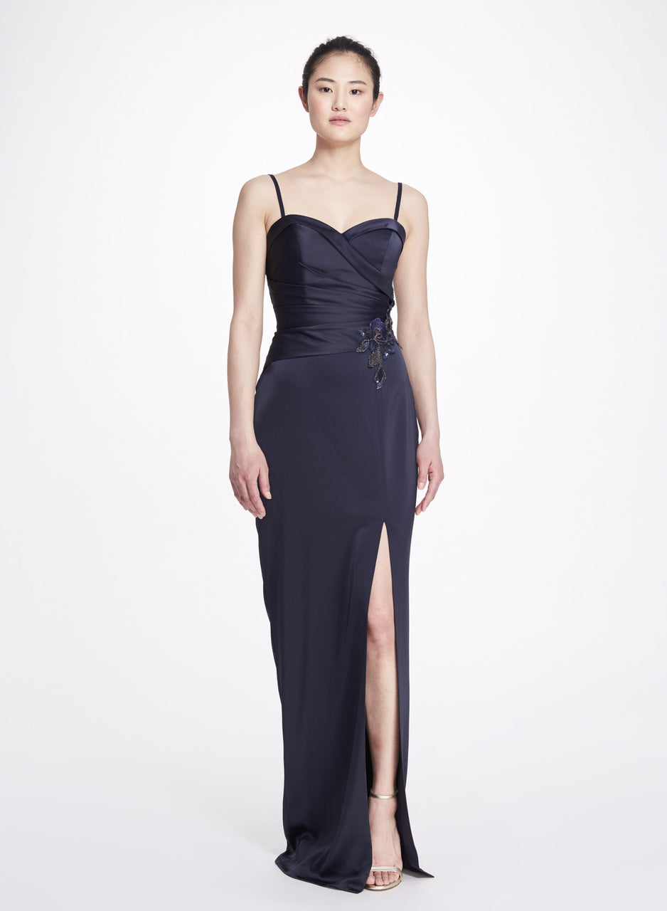 Sleeveless Draped Satin Crepe  Gown