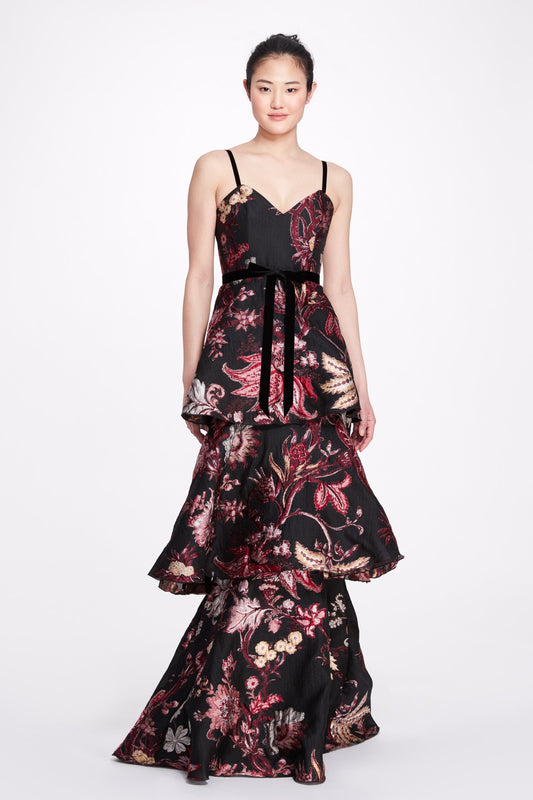 Sleeveless Fils Coupe 3-Tiered  Gown