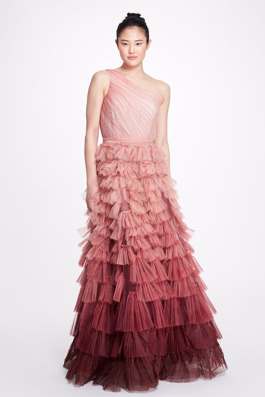 Ombré Scallop Textured Tulle  Gown